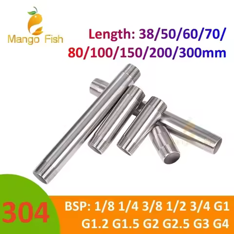 Length 50/100/150/200/250/300mm 1/4" 3/8" 1/2" 3/4" -2” BSP Male Thread Long Nipple 304 Stainless St