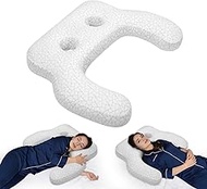 Pillow for Side Sleepers with Ear Hole, J & C-Shaped Neck Pillow for Ear Piercing, Relieves Neck, Sh