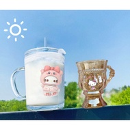 Sanrio Kitty cat glass cup lolita cup with handle and straw lid 140ml 400ml C29U15 cute cartoon