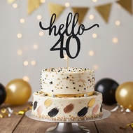 1pc Black Glitter Hello 40 Cake Topper Happy 40th Birthday Party Decorations Cheers to 40 Years Cake