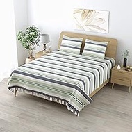 210 TC Kerala Handloom Cotton Bedsheet | Woven Striped Double Bedsheet with 2 Pillow Covers | All Se