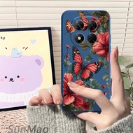 เคส Poco C65 Poco C75 Poco F6 Pro Poco M6 Pro Poco M6 Poco X7 Pro Poco X7 ดอกไม้พุ่มสีแดงผีเสื้อซิลิ