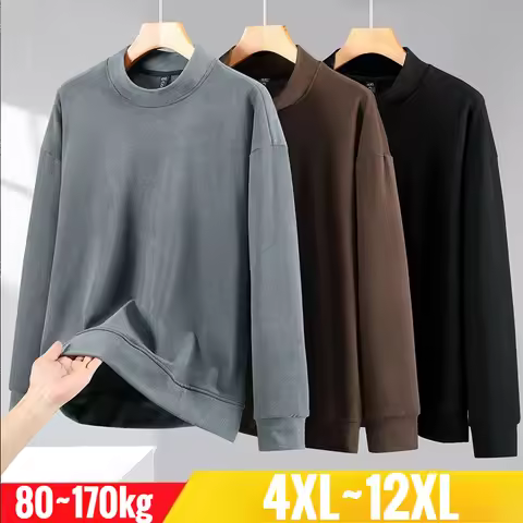 Extra Plus Size 12XL Men't T Shirts Long Sleeve Tshirt Male Winter Half Turtleneck Super Large Big 4