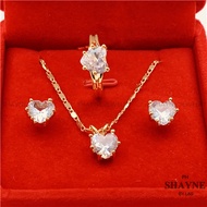 SHAYNE 18K Bangkok Gold Zircon Necklace Earring Adjustable Ring Jewelry Set set-111