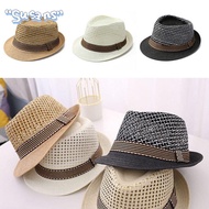 SUSANS Straw Fedora Hat, Straw Short Brim Sun Cap, Outdoor Trilby Breathable Sun Hat Man