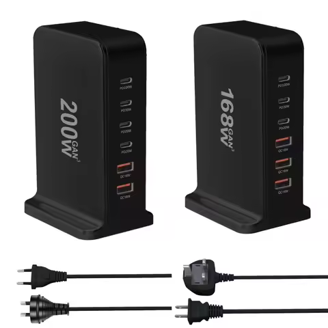 200W 168W Desktop GaN Quick PD Charger 6 Ports USB Type C USA EU AUS UK Plug Adapter Mobile Phone La