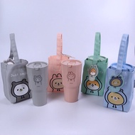 Moshi Moshi แก้วน้ำพลาสติกพร้อมกระเป๋า ลายหมี/ชิบะ*ส่งคละสีคละลายจ้า*