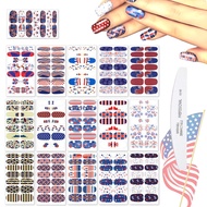 WOKOTO 16 Pcs Independence Day Nail Strips Polish Stickers Fourth of July Self Adhesive Nail Sticker