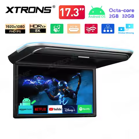 XTRONS 17.3" Car Roof Monitor Android IPS 1080P Ultra-thin Car TV 2+32GB HD Video Player for Coach B