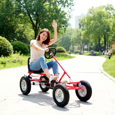 QIQU 147cm Length Heavy Duty 100kg Kids & Adults Kart - Reinforced Steel Frame Pedal Go Kart