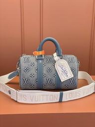 『RP精品』LOUIS VUITTON 新款 LV KEEPALL 25手袋 老花 丹寧牛仔 男士 手提斜背包