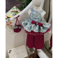[EMMY X HANA KIDS EXCLUSIVE] BLUE BROADBADE SET WITH BIRDS + RED PANTS WITH FREE BAG FOR GIRLS - LUX