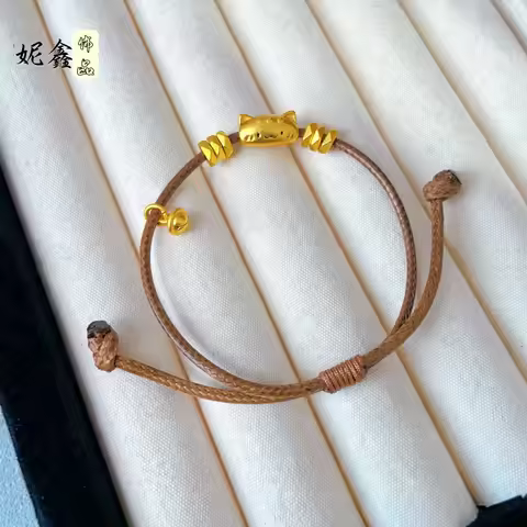 Coiled Bell Cat Braided Bracelet Women's 24K Gold AU999 - Coiled cat with bell for vividness, AU999 