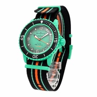 Swatch Blancpain x Fifty Fathoms Pacific Ocean SO35I100 男士腕錶帶日期顯示，綠色，自動機芯
