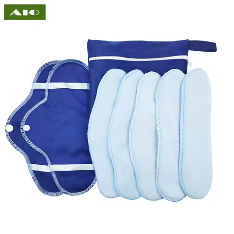 AIO 8Pcs/ Set Reusable Washable Cloth Menstrual Pads Soft Panty Liners with Wet Bag Leak-proof Daily