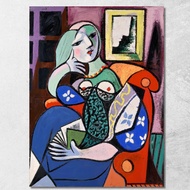 Art reproduction woman with book Picasso Pablo ppc30 รูปติดผนัง ภาพที่มีชื่อเสียง ภาพพิมพ์รายละเอียด