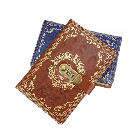 Retro Digital Password Notebook Journal With Lock A5,Diary Perfect for Men and Women-PU Leather Comb