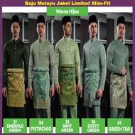ZH Baju Melayu Jakel LIMITED Slim-Fit Jakel Baju Melayu Cutting Slim-Fit Emerald Hijau Green Edition