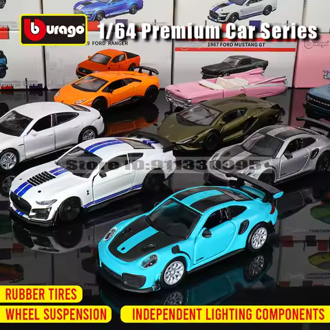 Bburago 1:64 Porsche 911 GT2 RS LAMBORGHINI sian fkp 37 Mustang GT500 Car Model Collection Kids Xmas
