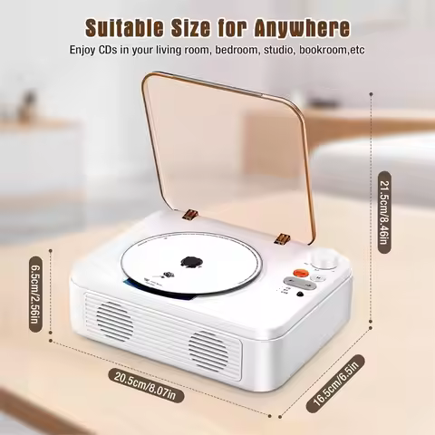 A72U Portable CD Player with Bluetooth, 2600mAh Battery, USB & AUX, Dual 3W Speakers & Remote