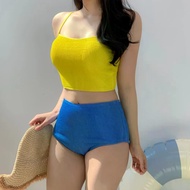 Sexy Retro Colour-blocking Bikini Women Swimsuit Female Swimwear Bandeau Bikinis Set Beach Wear Bath