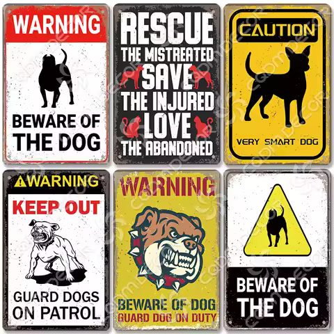 Beware of Dog Warning Tin Sign Metal Plate Caution Danger Dogs Vintage Poster Metal Plaque Garden Ba