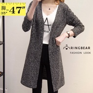 Elegant Generous Simple Style Loose Slim-Fit Extra-Long Slit Wool Knitted Sweater Thin Jacket (Gray 
