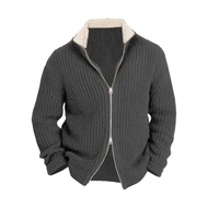 Men Knitted Sweater Stand Collar Zipper Closure Solid Color Cardiagn Knitwear Long Sleeves Thick Swe