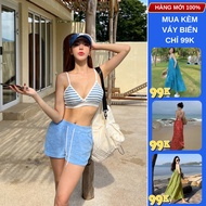 3-piece Bikini with details for the beach, women's travel swimsuit, youthful striped pattern, 2-piec