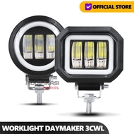 WORK LIGHT LAMPU TEMBAK 3 MATA LENSA 4D CREE LED CWL 12-24V ANGEL EYES