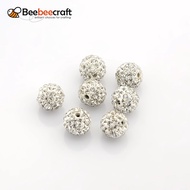 5pc Grade A Rhinestone Beads Pave Disco Ball Beads Resin and China Clay Round White PP9(1.5.~1.6mm) 