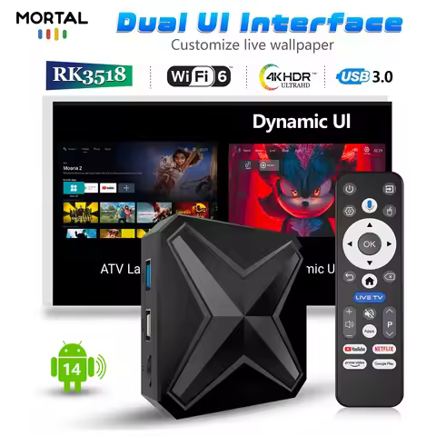 Android14.0 TV Box Voice Remote Mortal RK3518 1000M 4K@ 60fps Google Chromecast Wifi6 Smart Streamin