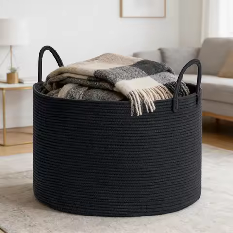 Extra Large Storage Basket, 70L Woven Blanket Storage for Living Room, Round Basket for Clothes, Big