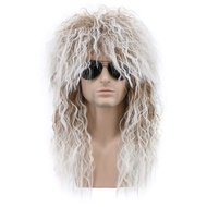 karlery Men and Women Long Curly Brown Gradient White Wig 70s 80s Rocker Mullet Party Funny Wig Cost