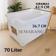 70 Liter Transparent Plastic Container with Wheels Claris Box 1039