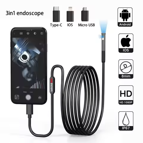 W300 Endoscope Camera 1080P Single&Dual 8MM Lens Hard Cable 1m/3m IP67 Waterproof Car Sewer Inspecti