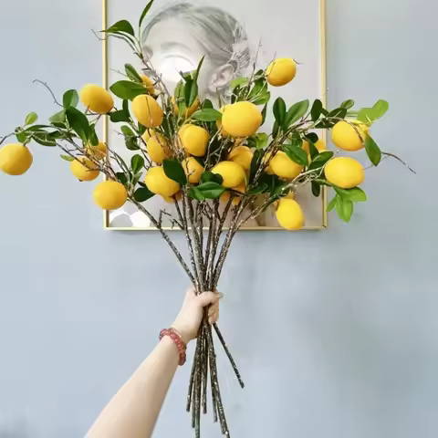 Green Leaves Artificial Lemon Branch Luxury Faux Lemon Artificial Lemon Fruit Elegant Plastic Fake P