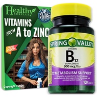 Spring Valley Vitamin B12 Supplement 500 mcg 100 Tablets and Vital Volumes Vitamins A to Zinc Tips C