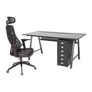 UTESPELARE/MATCHSPEL 電競桌，椅子/抽屜組, 黑色