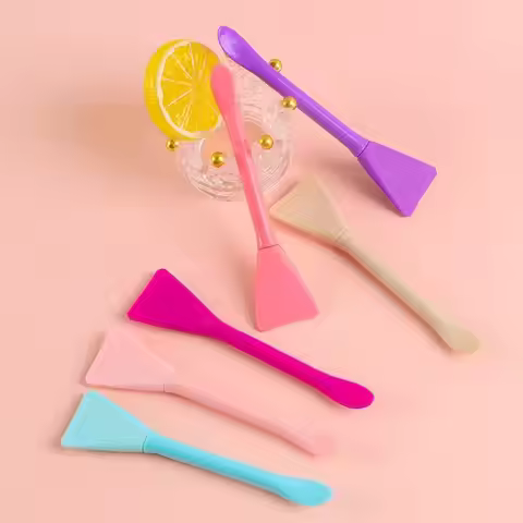 Double Head Dual-use Facial Mask Brush Silicone Facial Mask Stick with Scoop Apply Mud Film Facial M