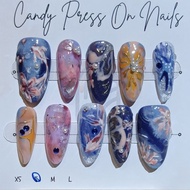 (size s) ready stock  almond press on nails - koi in the water
