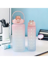 2入組2l 750ml大容量漸變粉色pc水瓶運動健身便攜式吸管杯,適用於家庭旅行戶外使用
