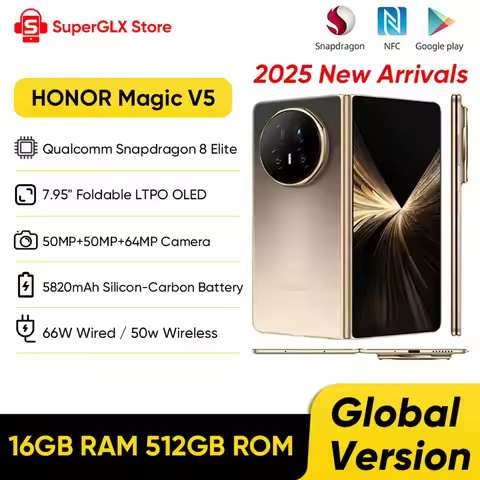 New HONOR Magic V5 Global Version 5G Foldable Smartphone Snapdragon 8 Elite 7.95" LTPO OLED 5820mAh 