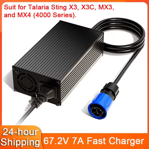 67.2V 7A Fast Battery Charger for Talaria Sting X3/X3C/MX3/MX4 (4000 Series) Weatherproof 3-Prong Po