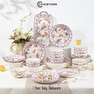 HCSTORE PURPLE FLOWERS MOTIF CERAMIC DINNER PLATES JAPANESE KOREAN AESTHETIC PLATES SUITABLE FOR OVE