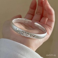 Solid Silver Bracelet Matte Ancient Method Grandmother Elder Dragon Phoenix Gift for Mom Mother-in-l
