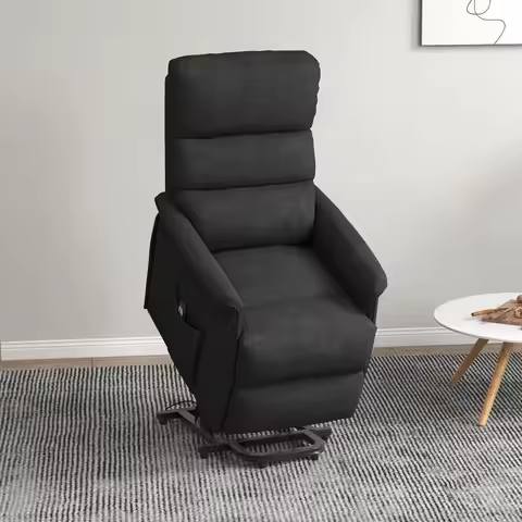 Power Lift Recliner Chair Easy Assembly Fabric Remote Side Pockets Living Room Black Custom