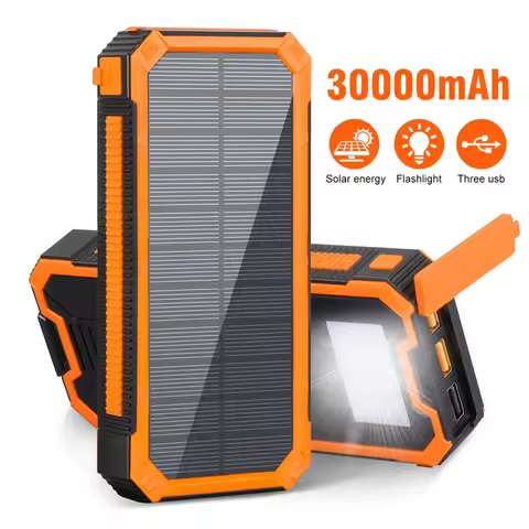 Solar Power Bank 30000mAh Portable Solar Charger Powerbank for iPhone 16 Xiaomi Samsung Fast Charge