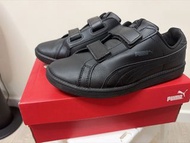 全新PUMA 大童黑色皮面運動鞋波鞋返學鞋sneakers black school shoes UK2.5 EU35 21.5cm