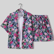 Summer new College style Street Hip Hop Trend men's Loose Hawaiian Beach Suit printed Large size cas